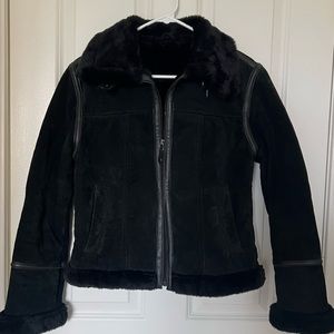 Marcia Collection Black Leather and Fur Coat